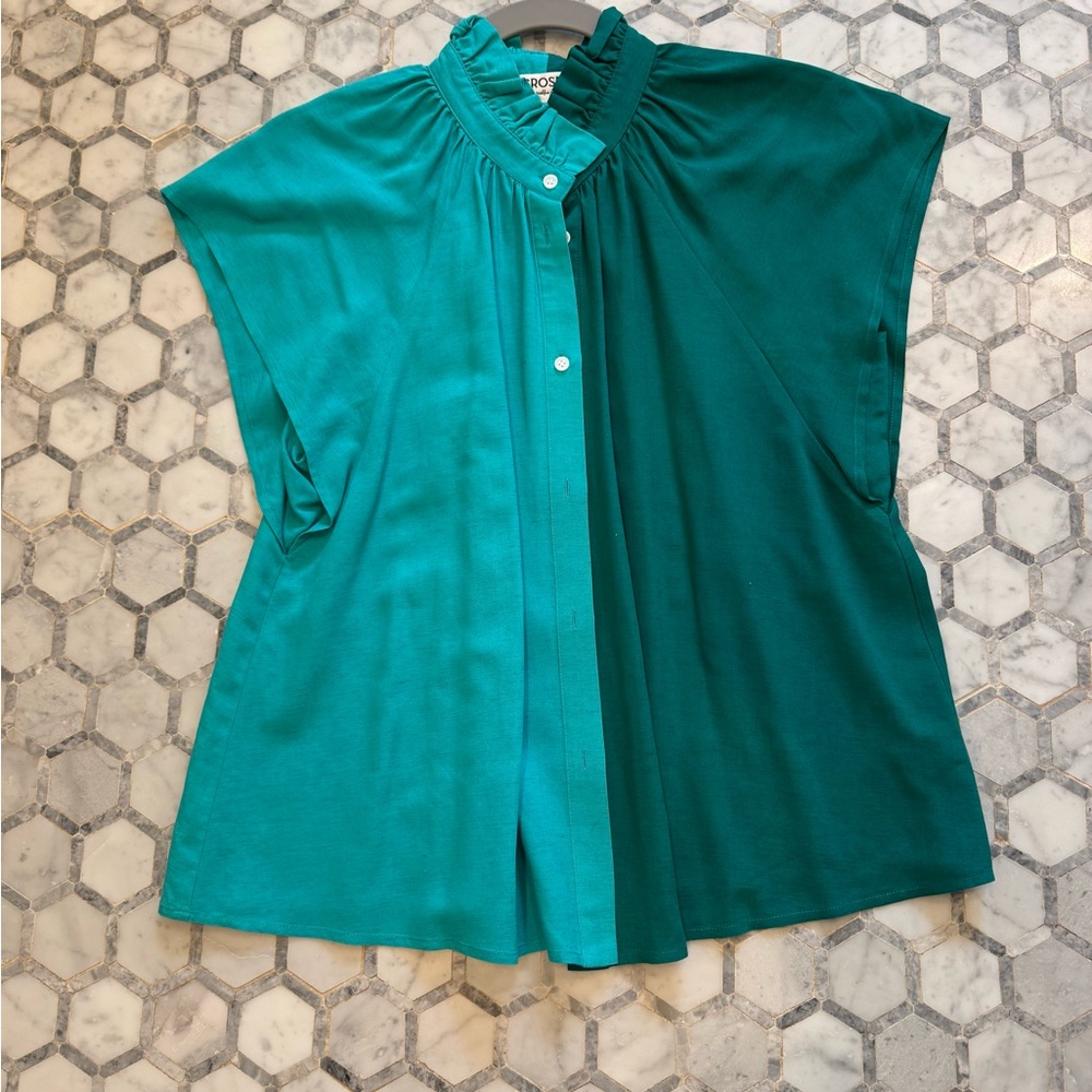 Crosby silk/linen Two-Tone Green Women's Top